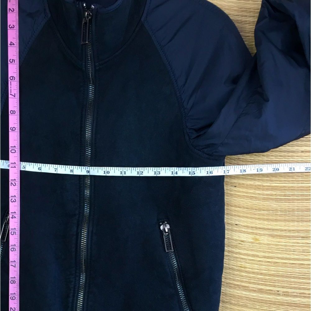 EMPORIO ARMANI Lamb Shearling Front Unisex Lightweight Bomber Jacket Navy Sz S - Picture 13 of 14